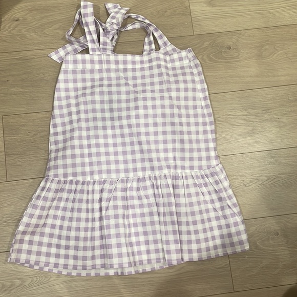 NWT. Tie Strap Mini Drop Waist Dress in Lilac Gingham. - Picture 2 of 3